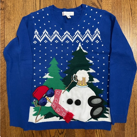 Jolly Sweaters Winter Christmas Holiday Snowman Sweater Blue Size Large - Picture 1 of 8